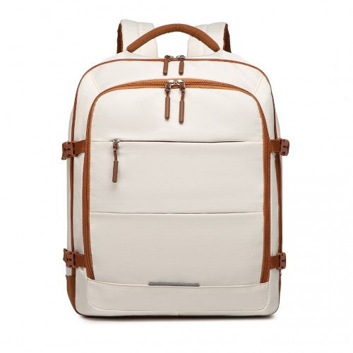 Kono Premium Carry-On Travel Backpack with Suitcase-Style Opening & Multi-Level Storage - Beige & Brown