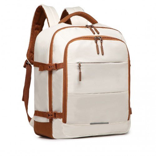 Kono Premium Carry-On Travel Backpack with Suitcase-Style Opening & Multi-Level Storage - Beige & Brown