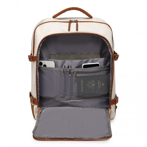 Kono Premium Carry-On Travel Backpack with Suitcase-Style Opening & Multi-Level Storage - Beige & Brown