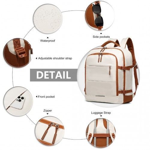 Kono Premium Carry-On Travel Backpack with Suitcase-Style Opening & Multi-Level Storage - Beige & Brown