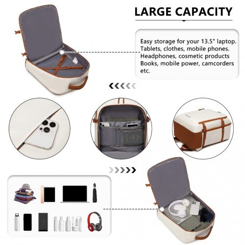 Kono Premium Carry-On Travel Backpack with Suitcase-Style Opening & Multi-Level Storage - Beige & Brown
