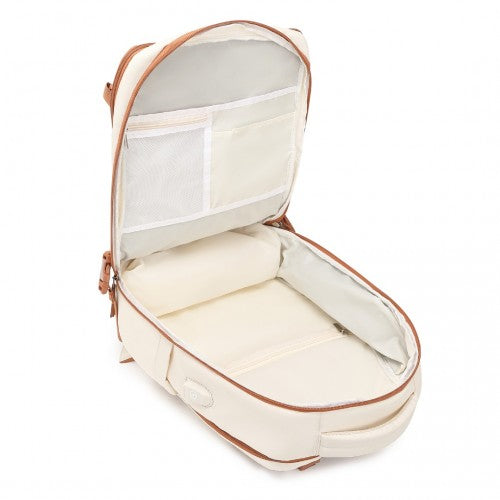 EQ2344 - Kono Multi-Functional Breathable Travel Backpack With USB Charging Port And Separate Shoe Compartment - Beige And Brown | Neil's Luggage Store