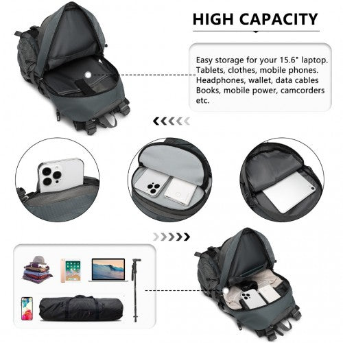 Kono Multi-Functional Outdoor Hiking Backpack with Rain Cover - Grey
