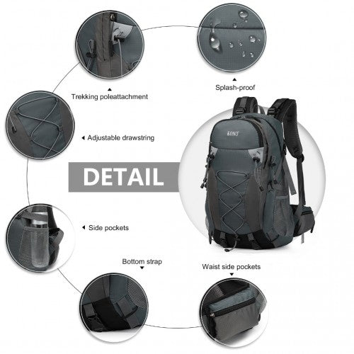 Kono Multi-Functional Outdoor Hiking Backpack with Rain Cover - Grey