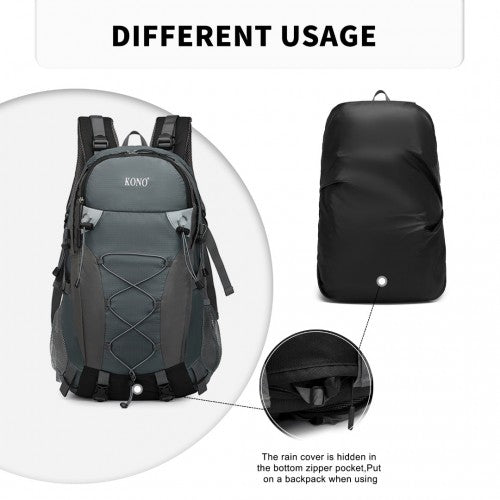Kono Multi-Functional Outdoor Hiking Backpack with Rain Cover - Grey