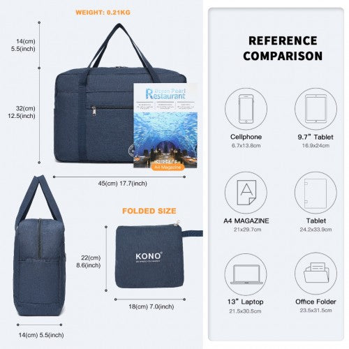 Kono Foldable Waterproof Cabin Travel Handbag - Navy
