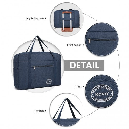 Kono Foldable Waterproof Cabin Travel Handbag - Navy