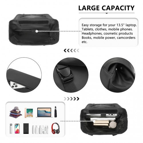 Kono PVC Waterproof Streamlined Flap Backpack - Black