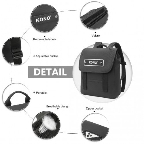 Kono PVC Waterproof Streamlined Flap Backpack - Black