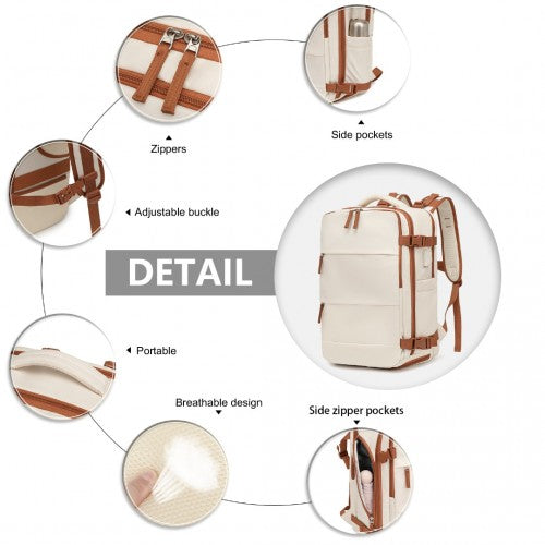EQ2344 - Kono Multi-Functional Breathable Travel Backpack With USB Charging Port And Separate Shoe Compartment - Beige And Brown | Neil's Luggage Store