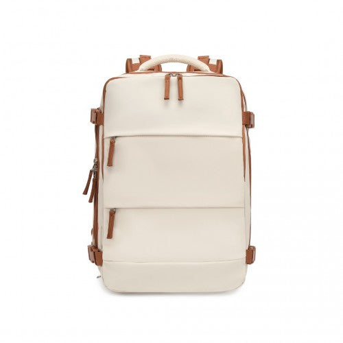 EQ2344 - Kono Multi-Functional Breathable Travel Backpack With USB Charging Port And Separate Shoe Compartment - Beige And Brown | Neil's Luggage Store