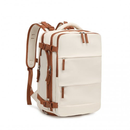 EQ2344 - Kono Multi-Functional Breathable Travel Backpack With USB Charging Port And Separate Shoe Compartment - Beige And Brown | Neil's Luggage Store