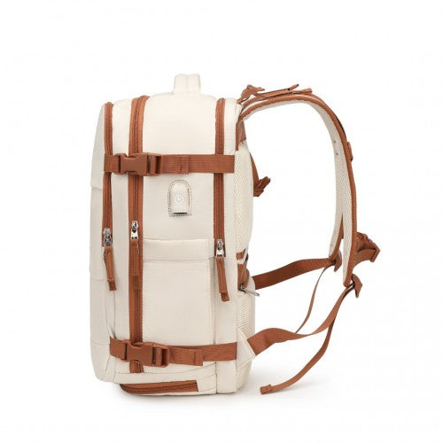 EQ2344 - Kono Multi-Functional Breathable Travel Backpack With USB Charging Port And Separate Shoe Compartment - Beige And Brown | Neil's Luggage Store