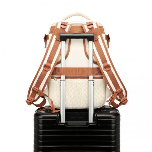 EQ2344 - Kono Multi-Functional Breathable Travel Backpack With USB Charging Port And Separate Shoe Compartment - Beige And Brown | Neil's Luggage Store