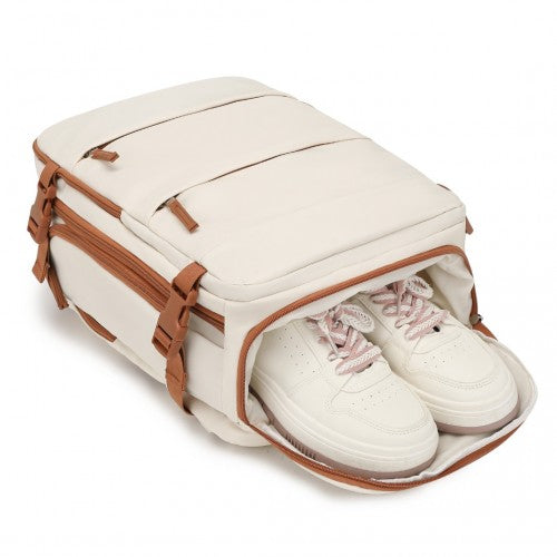 EQ2344 - Kono Multi-Functional Breathable Travel Backpack With USB Charging Port And Separate Shoe Compartment - Beige And Brown | Neil's Luggage Store