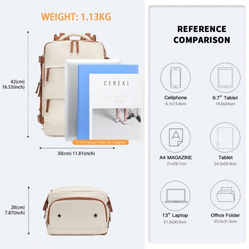 EQ2344 - Kono Multi-Functional Breathable Travel Backpack With USB Charging Port And Separate Shoe Compartment - Beige And Brown | Neil's Luggage Store