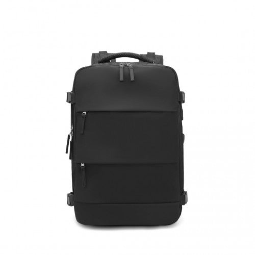 Kono Breathable Travel Backpack with USB Port & Shoe Compartment - Black