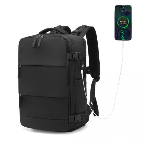 Kono Breathable Travel Backpack with USB Port & Shoe Compartment - Black