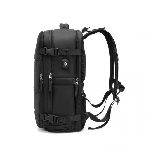 Kono Breathable Travel Backpack with USB Port & Shoe Compartment - Black