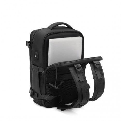 Kono Breathable Travel Backpack with USB Port & Shoe Compartment - Black