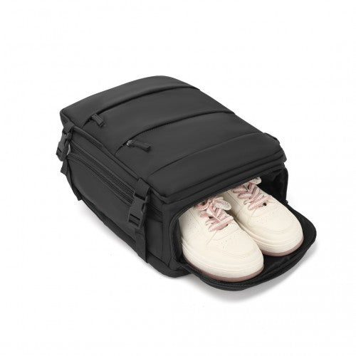 Kono Breathable Travel Backpack with USB Port & Shoe Compartment - Black
