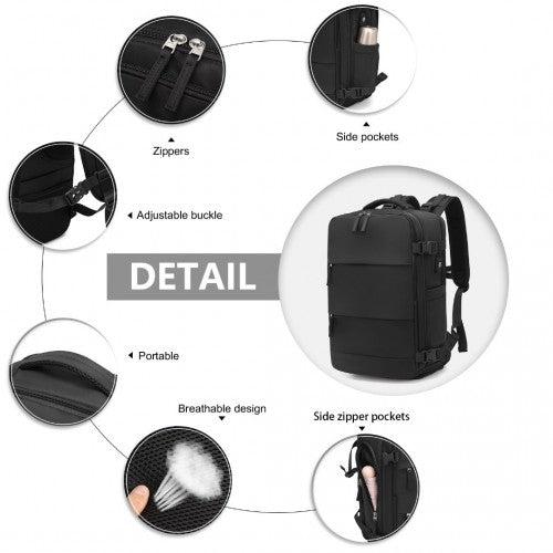 Kono Breathable Travel Backpack with USB Port & Shoe Compartment - Black