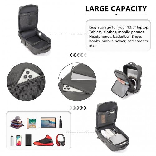 EQ2344 - Kono Multi-Functional Breathable Travel Backpack With USB Charging Port And Separate Shoe Compartment - Grey | Neil's Luggage Store