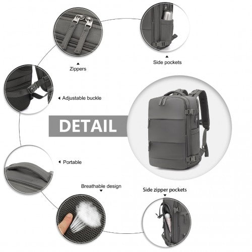 EQ2344 - Kono Multi-Functional Breathable Travel Backpack With USB Charging Port And Separate Shoe Compartment - Grey | Neil's Luggage Store