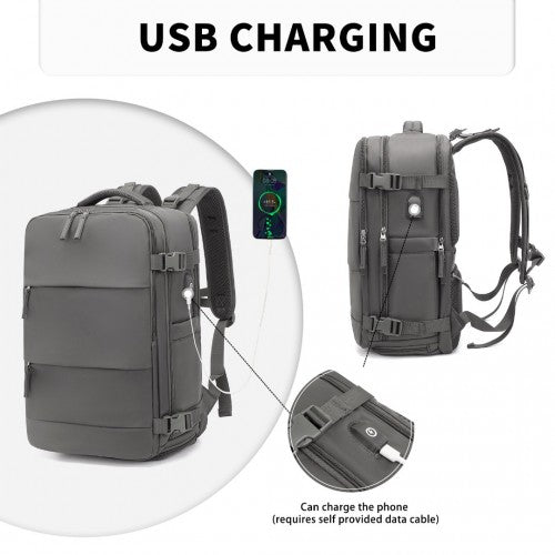 EQ2344 - Kono Multi-Functional Breathable Travel Backpack With USB Charging Port And Separate Shoe Compartment - Grey | Neil's Luggage Store