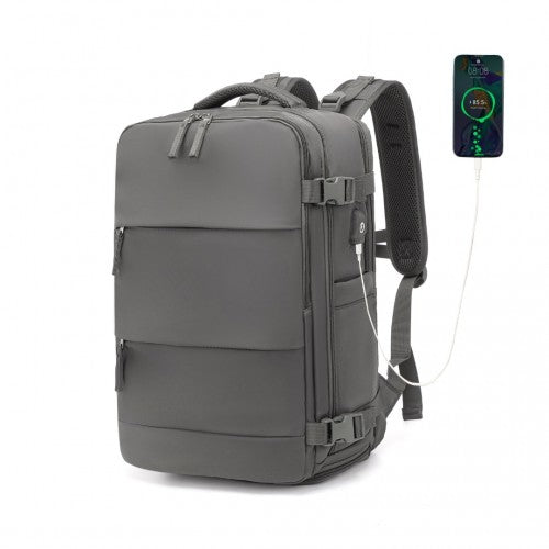 EQ2344 - Kono Multi-Functional Breathable Travel Backpack With USB Charging Port And Separate Shoe Compartment - Grey | Neil's Luggage Store