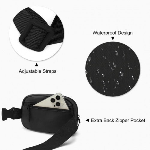 EQ2345 - Kono Sleek and Stylish Minimalist Classic Waterproof Waist Pack - Black