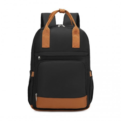 EQ2401 - Kono Multi-Compartment Laptop Backpack with Type-C USB Charging Port and Small Pouch for Daily Commute and Travel - Black And Brown | Neil's Luggage Store