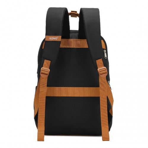 EQ2401 - Kono Multi-Compartment Laptop Backpack with Type-C USB Charging Port and Small Pouch for Daily Commute and Travel - Black And Brown | Neil's Luggage Store