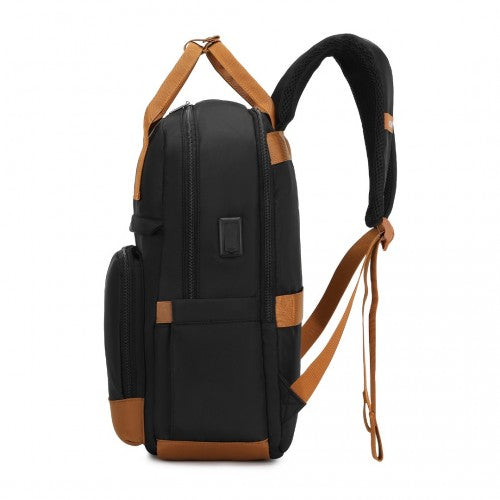 EQ2401 - Kono Multi-Compartment Laptop Backpack with Type-C USB Charging Port and Small Pouch for Daily Commute and Travel - Black And Brown | Neil's Luggage Store
