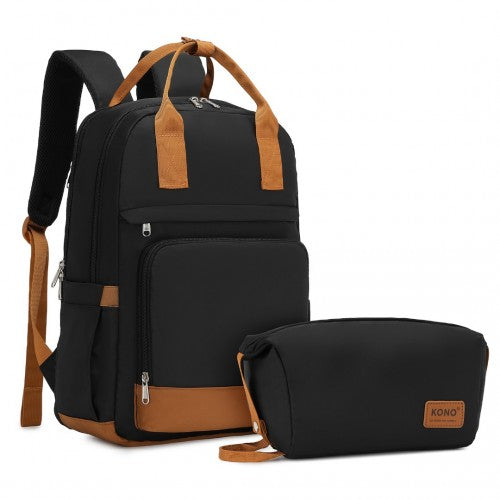 EQ2401 - Kono Multi-Compartment Laptop Backpack with Type-C USB Charging Port and Small Pouch for Daily Commute and Travel - Black And Brown | Neil's Luggage Store