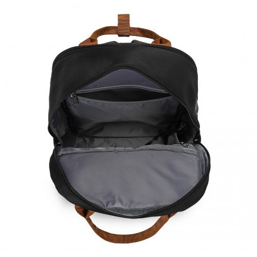 EQ2401 - Kono Multi-Compartment Laptop Backpack with Type-C USB Charging Port and Small Pouch for Daily Commute and Travel - Black And Brown | Neil's Luggage Store