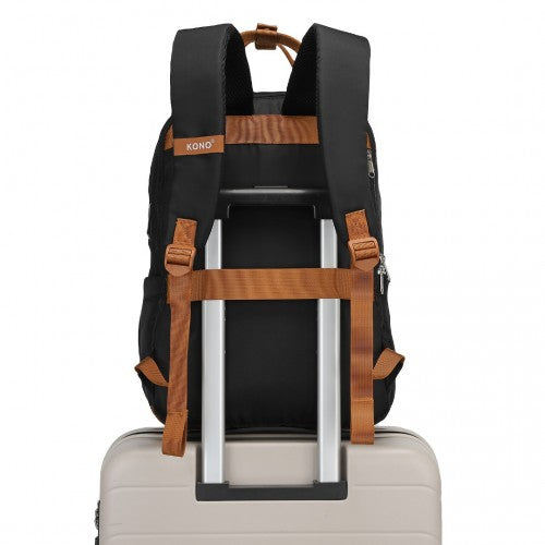 EQ2401 - Kono Multi-Compartment Laptop Backpack with Type-C USB Charging Port and Small Pouch for Daily Commute and Travel - Black And Brown | Neil's Luggage Store