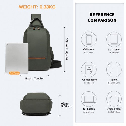 EQ2405 - Kono Water-Resistant Ultra-Thin Lightweight Sling Chest Bag with Reflective Trim - Green | Neil's Luggage Store