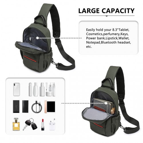 EQ2405 - Kono Water-Resistant Ultra-Thin Lightweight Sling Chest Bag with Reflective Trim - Green | Neil's Luggage Store