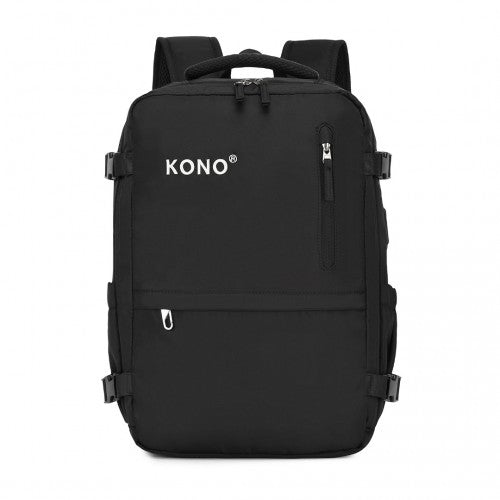 EQ2406 - Kono Ultimate Traveler's Backpack with Detachable Waist Pack and Integrated USB/Type-C Charging Ports - Black | Neil's Luggage Store