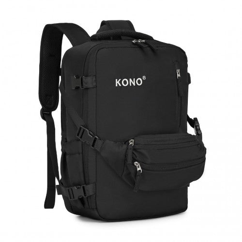 EQ2406 - Kono Ultimate Traveler's Backpack with Detachable Waist Pack and Integrated USB/Type-C Charging Ports - Black | Neil's Luggage Store