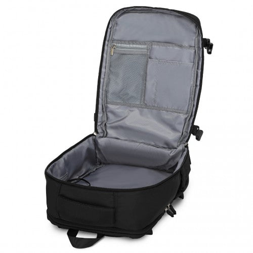EQ2406 - Kono Ultimate Traveler's Backpack with Detachable Waist Pack and Integrated USB/Type-C Charging Ports - Black | Neil's Luggage Store