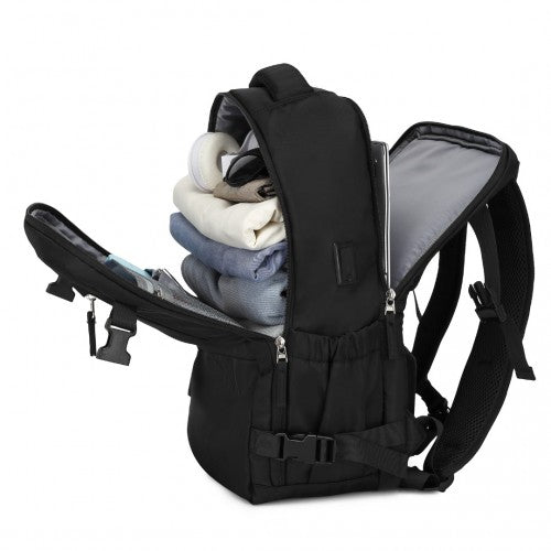 EQ2406 - Kono Ultimate Traveler's Backpack with Detachable Waist Pack and Integrated USB/Type-C Charging Ports - Black | Neil's Luggage Store
