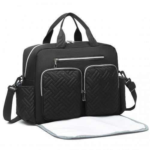 EQ2411 - Kono Versatile Diaper Changing Tote Bag with Built-In Changing Mat Thermal Insulation Waterproof Design - Black | Neil's Luggage Store