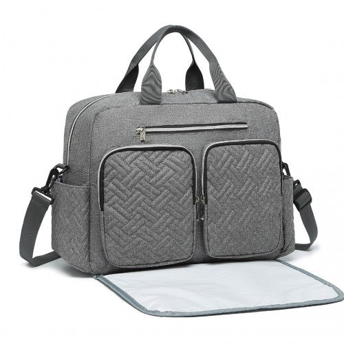 EQ2411 - Kono Versatile Diaper Changing Tote Bag with Built-In Changing Mat Thermal Insulation Waterproof Design - Grey | Neil's Luggage Store