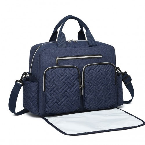 EQ2411 - Kono Versatile Diaper Changing Tote Bag with Built-In Changing Mat Thermal Insulation Waterproof Design - Navy | Neil's Luggage Store