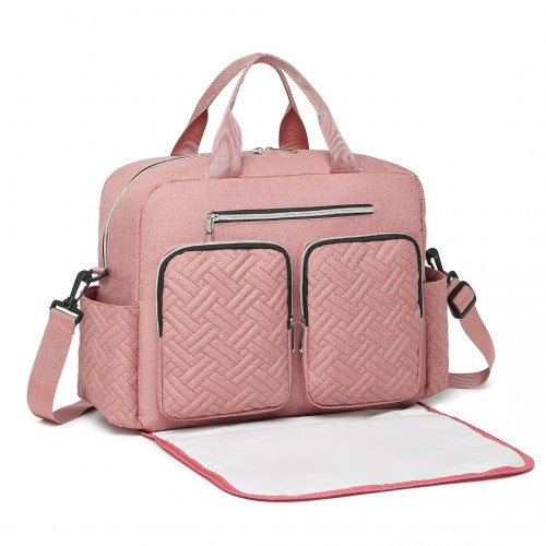 EQ2411 - Kono Versatile Diaper Changing Tote Bag with Built-In Changing Mat Thermal Insulation Waterproof Design - Pink | Neil's Luggage Store