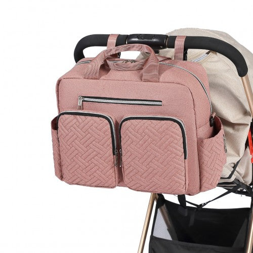 EQ2411 - Kono Versatile Diaper Changing Tote Bag with Built-In Changing Mat Thermal Insulation Waterproof Design - Pink | Neil's Luggage Store