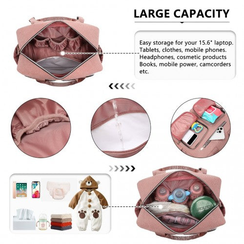 EQ2411 - Kono Versatile Diaper Changing Tote Bag with Built-In Changing Mat Thermal Insulation Waterproof Design - Pink | Neil's Luggage Store