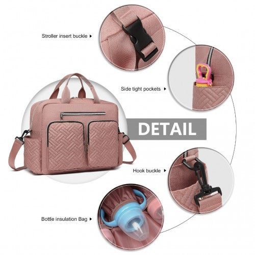 EQ2411 - Kono Versatile Diaper Changing Tote Bag with Built-In Changing Mat Thermal Insulation Waterproof Design - Pink | Neil's Luggage Store